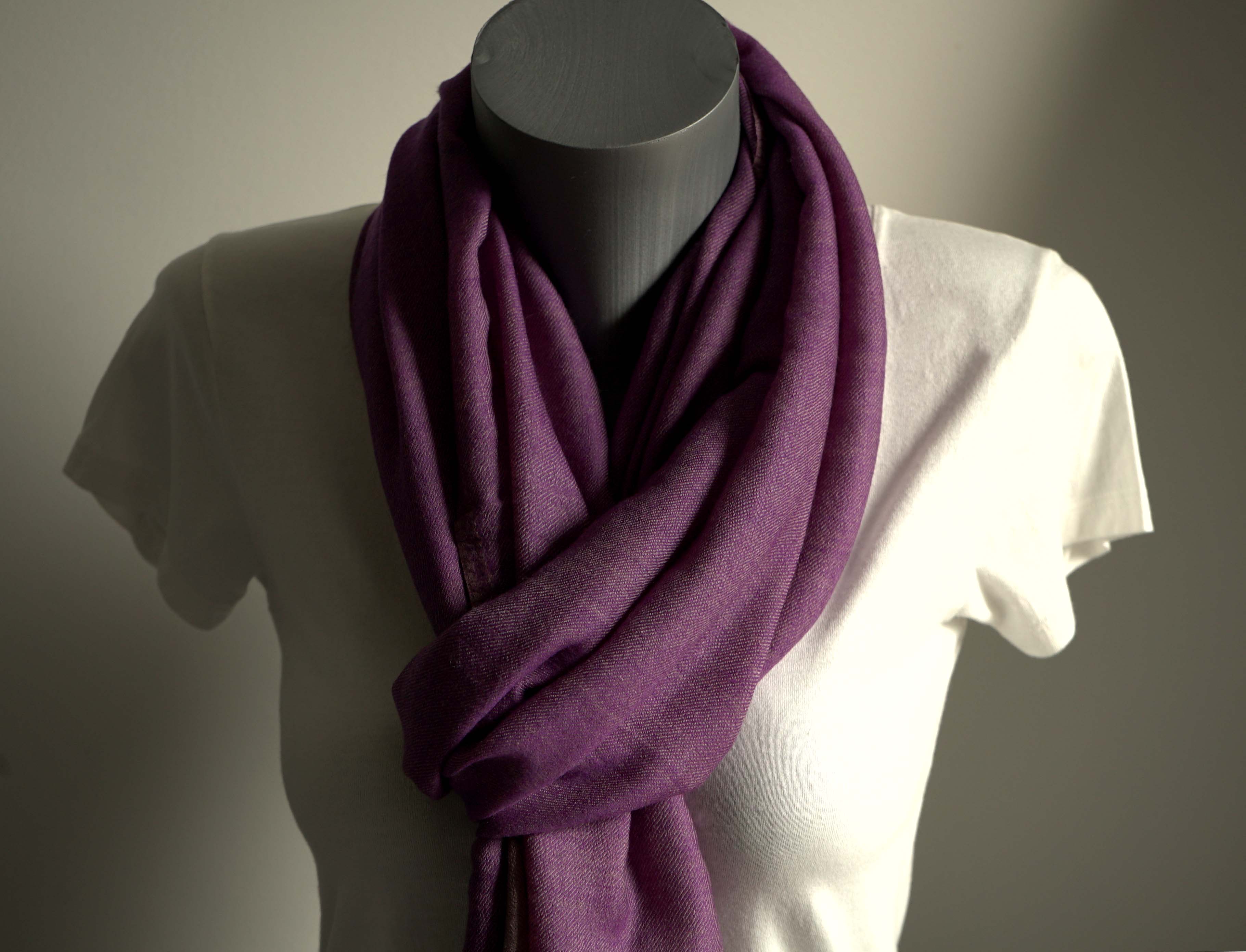 Pashmina 100% cachemire bicolore - Violet et nude