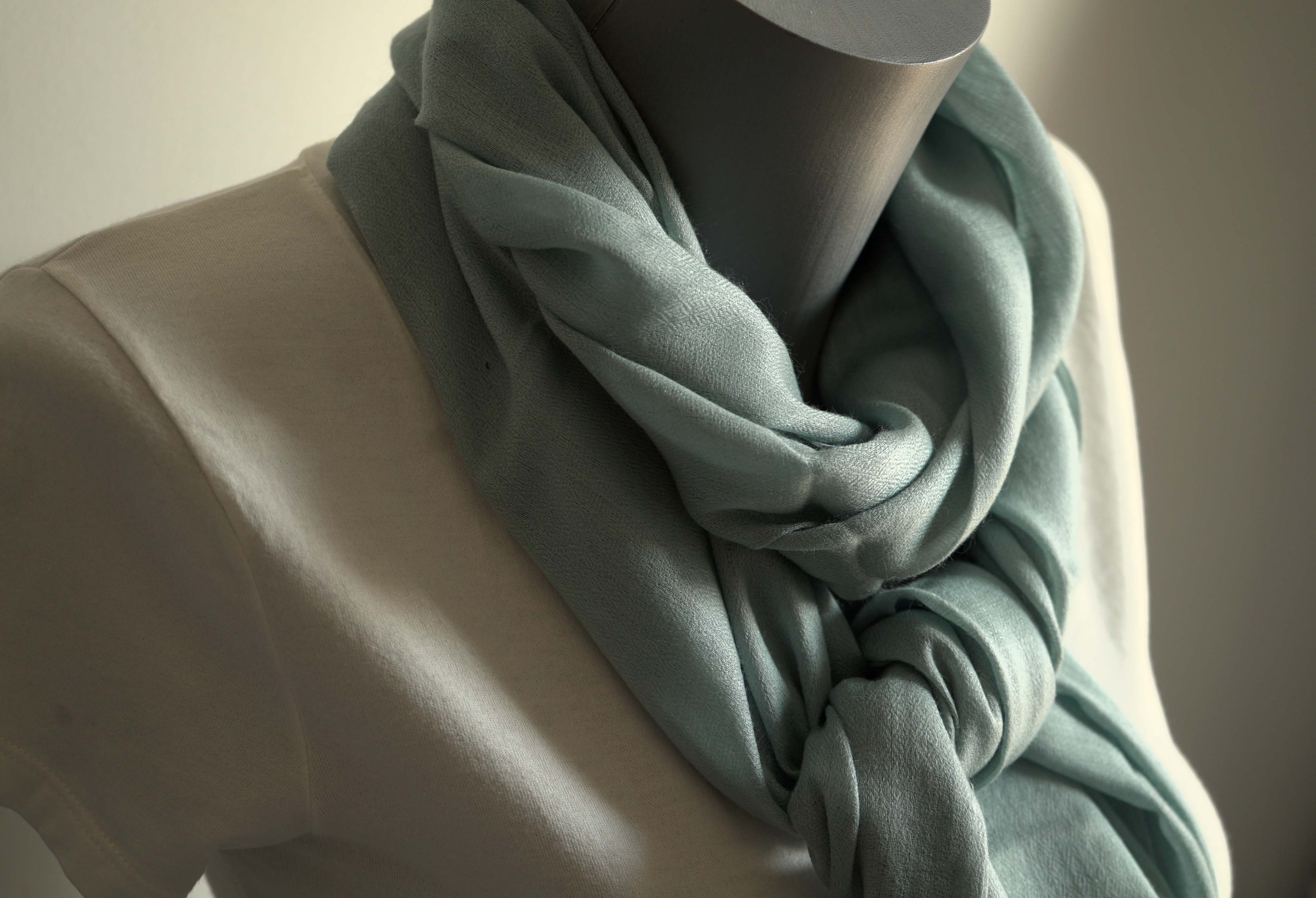 Pashmina 100% cachemire tissage oeil d'oiseau - Bleu vert d'eau